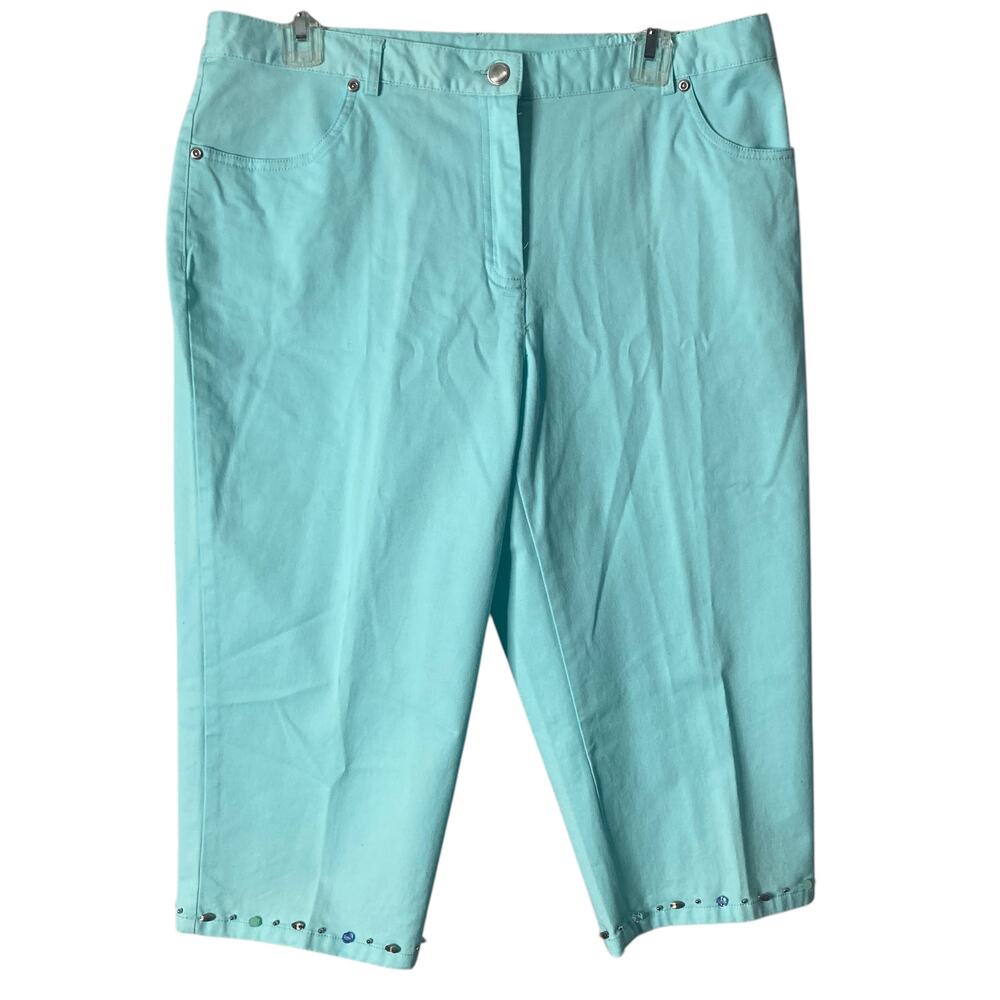 Hearts of Palm Capris Aqua Green Womens 12 Beaded Hem